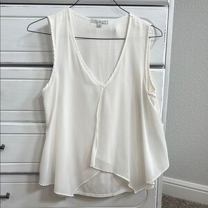 Green Envelope, Off White Asymmetrical Sleeveless Blouse